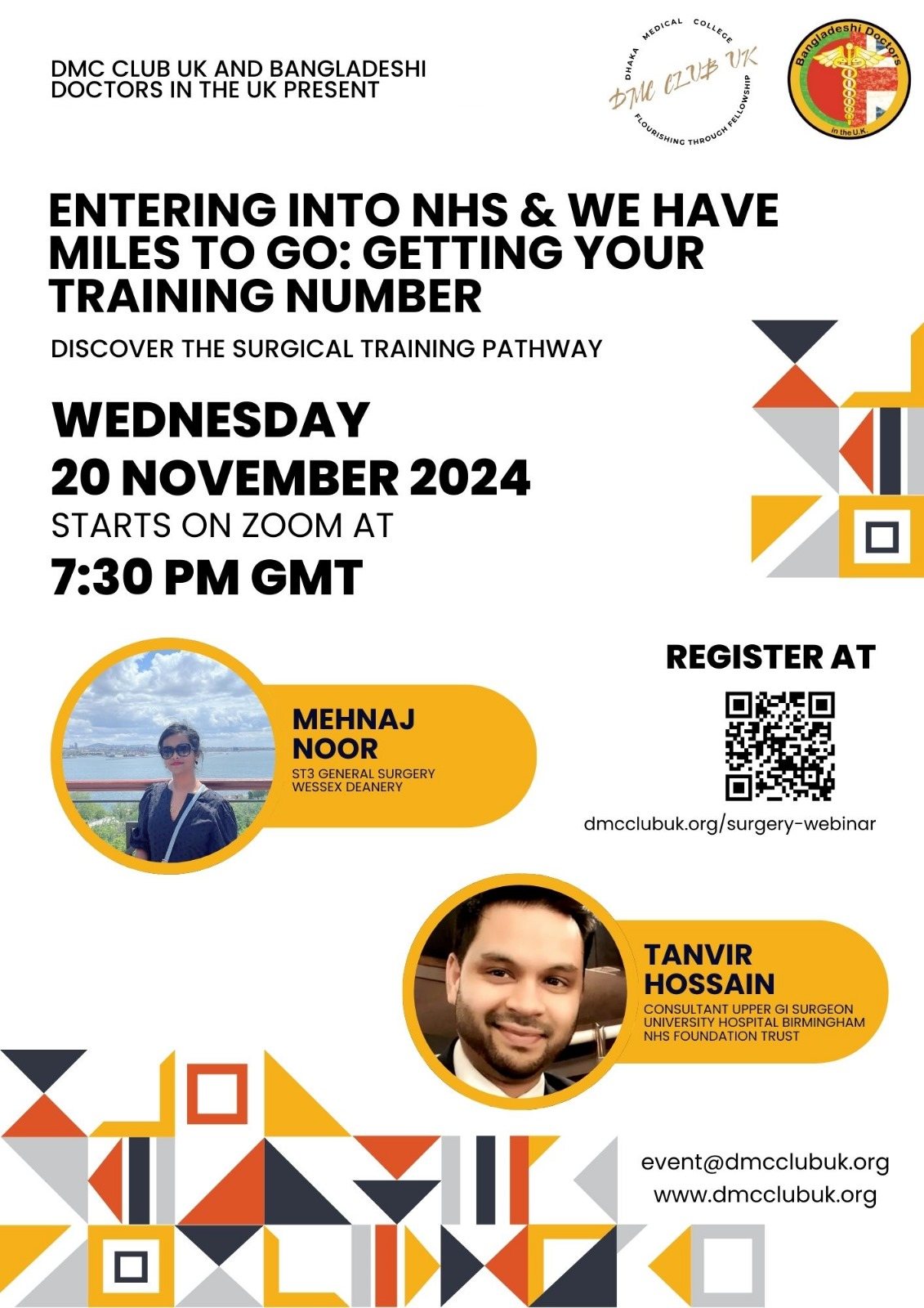Getting Your Training Number joint session poster, presented by DMC Club UK and Bangladeshi Doctors in the UK