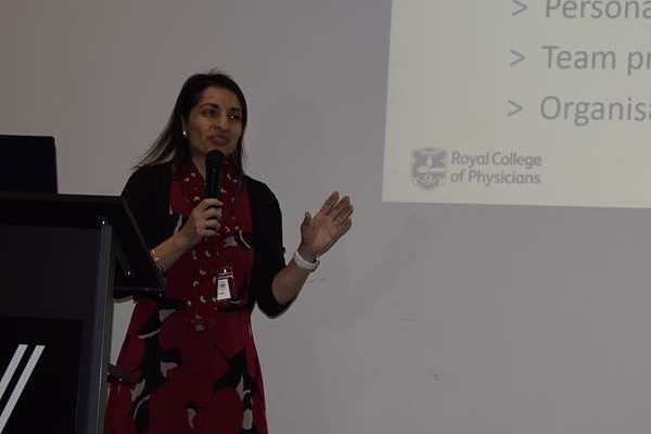 Professor Mumtaz Patel speaking on leadership at the Royal College of Physicians